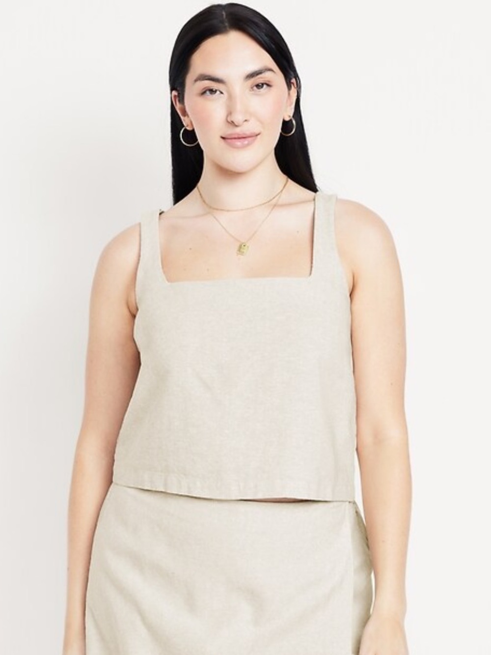 Minimalist Capsule Wardrobe Coastal Linen Blend Sleeveless Square neck crop top